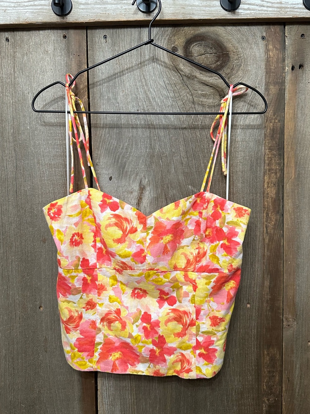 Old Navy Sleeveless Linen Bustier Tie Shoulder Cami in Pink Floral Size Small